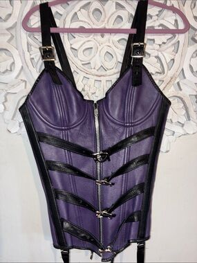 Y2K Purple Leather Corset with Black Trim